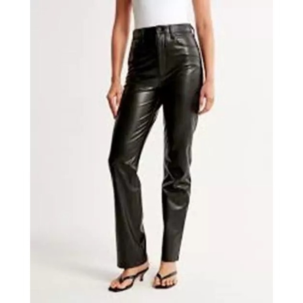 ABERCROMBIE & FITCH VEGAN LEATHER THE 90'S STRAIGHT‎ ULTRA HIGH RISE PANT 32/14